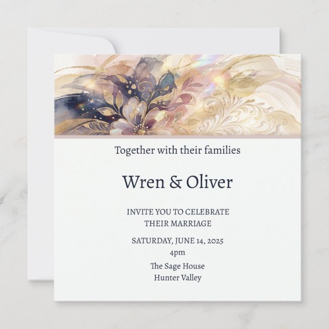 Invitación Boda floral de Navy Blush (Anverso)