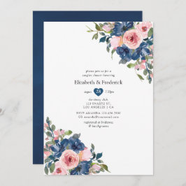 Invitación Boda floral de Navy y Blush Parejas de ducha