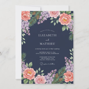 Invitación Boda Floral de Novia Azul Flor de Laurel