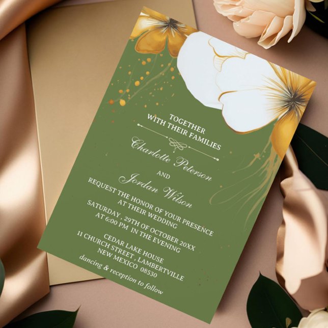 Invitación Boda floral de Olive Green y Gold (Subido por el creador)