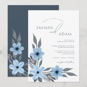 Invitación Boda floral de opulencia azul real elegante