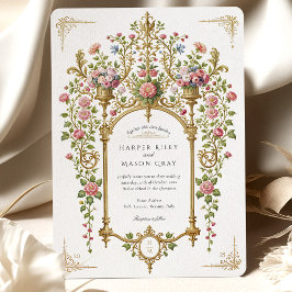 Invitación Boda floral de oro barroco de lujo