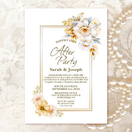 Invitación Boda Floral de oro blanco después del Fiesta