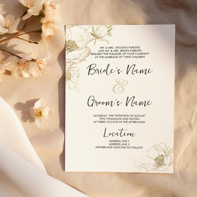 Invitación Boda floral de oro blanco simple de lujo (Luxury simple white gold peony floral Wedding )