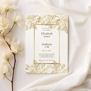 Invitación Boda floral de oro blanco y elegante de lujo
