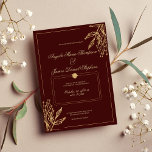 Invitación boda floral de oro burgundy geométrico minimalista<br><div class="desc">La minimalista invitación geométrica a las bodas con flores de oro y burdeos es perfecta para cualquier ceremonia elegante y sofisticada. Este exquisito y elegante marco floral dorado y deslumbrante es perfecto para una pareja moderna y elegante. Personalizar este diseño con su propio mensaje e información personalizada. Todos los diseños...</div>