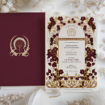 Invitación Boda floral de oro de Borgoña y Antiguo<br><div class="desc">Sumérjase en un mundo de romanticismo eterno con nuestra invitación de Boda Floral de Oro de lujo. Este exquisito diseño mezcla la opulencia de la era Art Nouveau con sensibilidades modernas, creando una pieza impresionante que marcará el tono de tu día de boda. La invitación pone de manifiesto un encantador...</div>