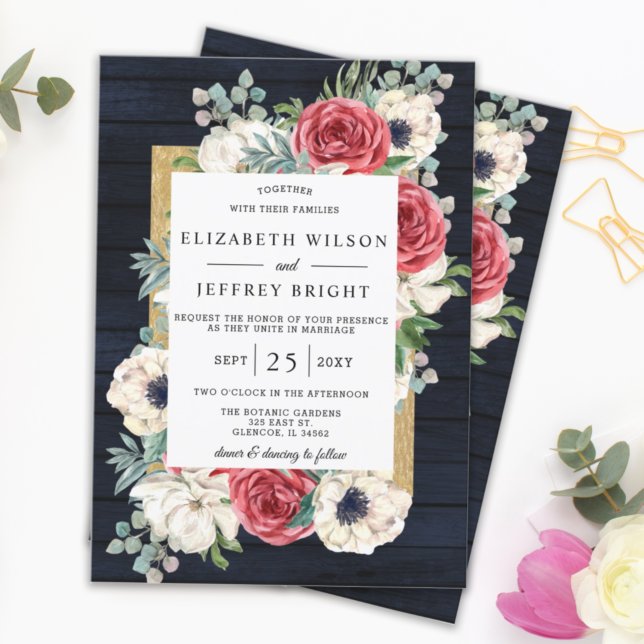Invitación Boda floral de oro de la Marina Rusa de Madera (Subido por el creador)
