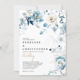 Invitación Boda floral de oro de marfil blanco de la marina a