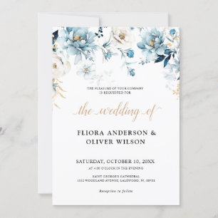 Invitación Boda floral de oro de marfil blanco de la marina a
