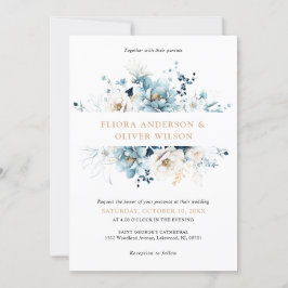 Invitación Boda floral de oro de marfil blanco de la marina a
