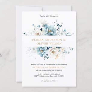 Invitación Boda floral de oro de marfil blanco de la marina a