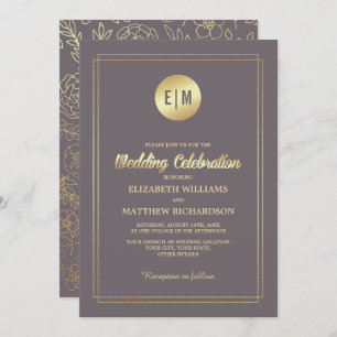 Invitación Boda floral de oro de Mocha oscura