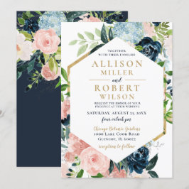 Invitación Boda floral de oro de Rubor de la Marina Rustica d