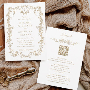 Invitación Boda floral de oro de Victoria en Francia