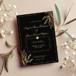 Invitación boda floral de oro negro geométrico minimalista<br><div class="desc">La minimalista invitación geométrica de boda floral en negro y oro es perfecta para cualquier ceremonia elegante y sofisticada. Este exquisito y elegante marco floral dorado y deslumbrante es perfecto para una pareja moderna y elegante. Personalizar este diseño con su propio mensaje e información personalizada. Todos los diseños están impresos....</div>