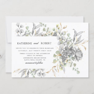 Invitación boda floral de oro plateado dramático