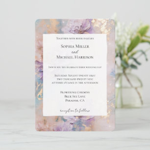 Invitación Boda Floral de Oro Púrpura Preciosa