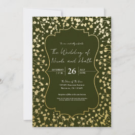 Invitación Boda Floral de Oro Respiración de Bebé Óxido Verde