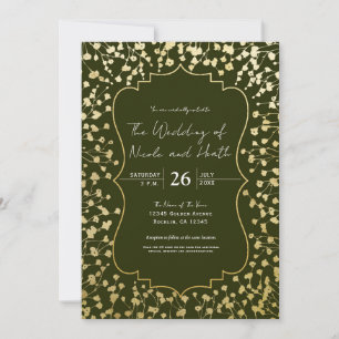 Invitación Boda Floral de Oro Respiración de Bebé Óxido Verde