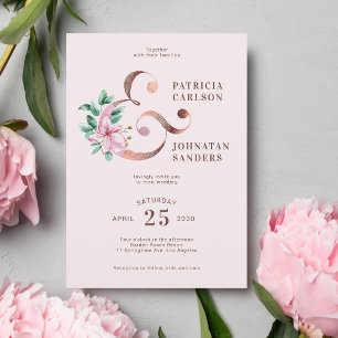 Invitación Boda floral de oro rosa rosa rosado primavera
