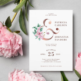 Invitación Boda floral de oro rosa rosa rosado primavera