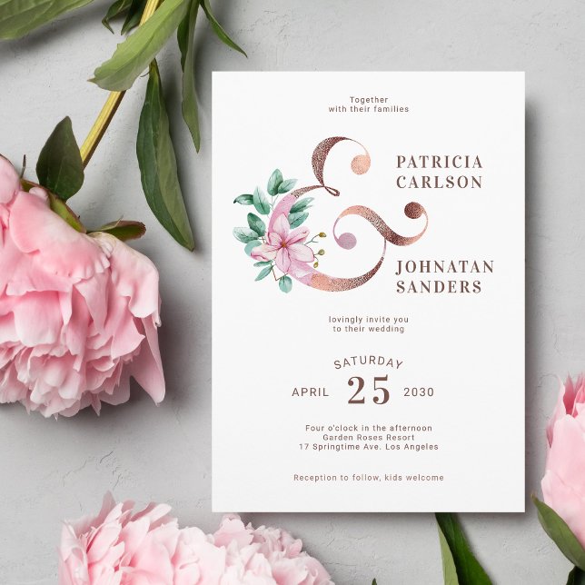 Invitación Boda floral de oro rosa rosa rosado primavera (Subido por el creador)