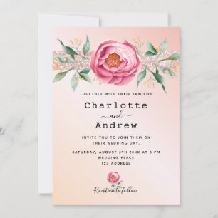 Invitación boda floral de oro rosa rosado de Rubor