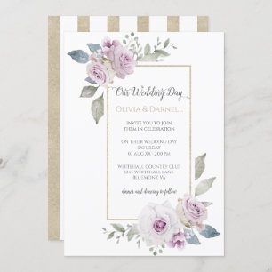 Invitación Boda Floral de oro violeta morada suave