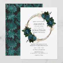 Boda floral de oro y azul verdoso