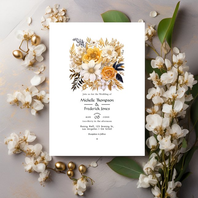 Invitación Boda floral de oro y blanco (Subido por el creador)