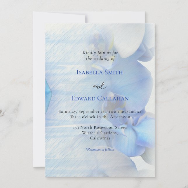Invitación Boda floral de orquídea azul tropical moderna (Anverso)