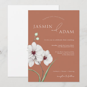 Invitación Boda floral de orquídea blanca de terracota con in