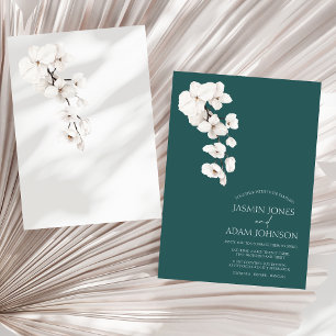 Invitación Boda floral de orquídea blanca verde esmeralda mod