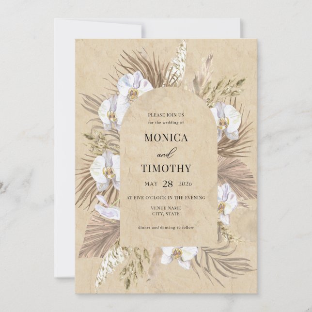 Invitación Boda floral de orquídea boho (Anverso)