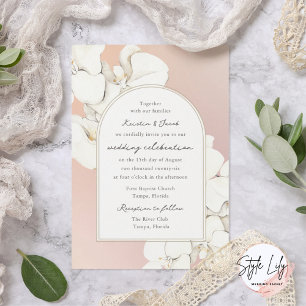 Invitación Boda floral de orquídea botánica blanca rosa