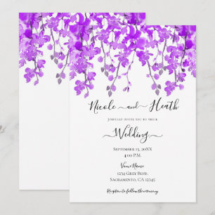 Invitación Boda floral de orquídea de acuarela púrpura