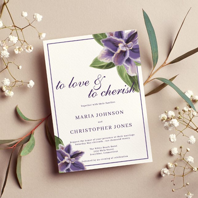 Invitación Boda floral de orquídea de lavanda morada blanca (White purple lavender mint orchid floral wedding)