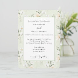 Invitación Boda floral de orquídea hibisco crema blanca menta