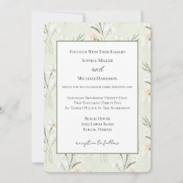 Invitación Boda floral de orquídea hibisco crema blanca menta