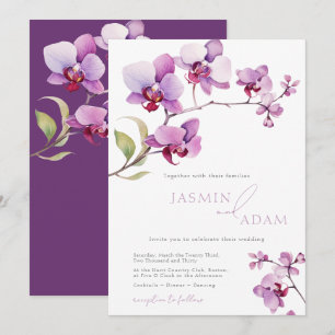 Invitación Boda floral de orquídea púrpura elegante