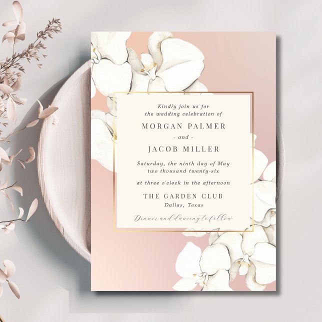 Invitación Boda floral de orquídea rosa elegante (Elegant Pink Orchid Floral Wedding Invitation)