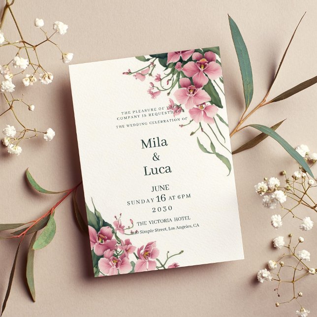 Invitación Boda floral de orquídea rosa menta acuarela (Watercolor mint pink orchid floral Wedding)