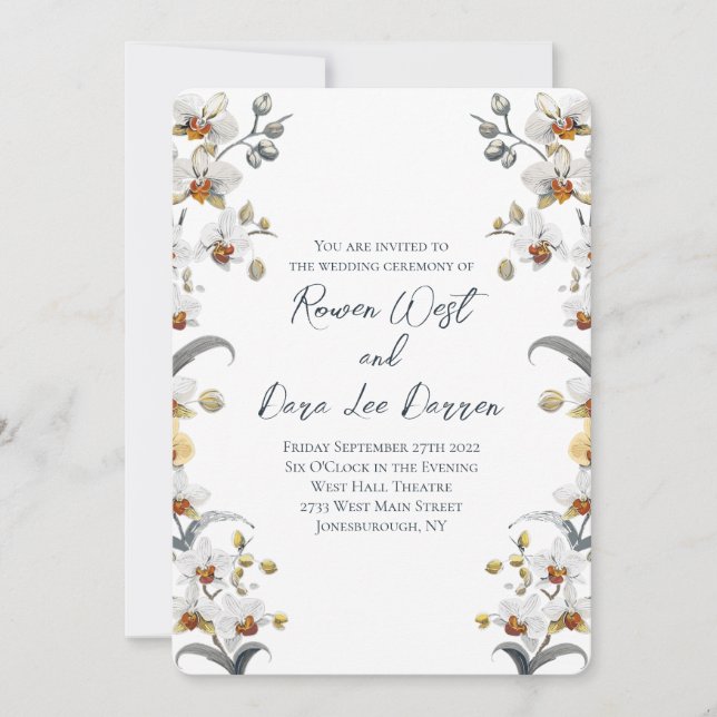 Invitación Boda Floral de orquídeas blancas (Anverso)