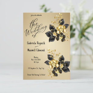 Invitación Boda floral de orquídeas roánticas de oro negras