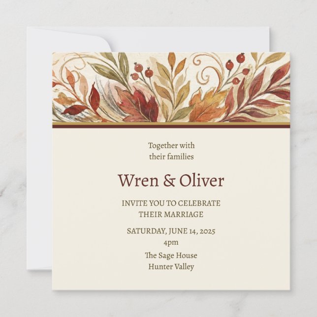 Invitación Boda Floral de Otoño (Anverso)