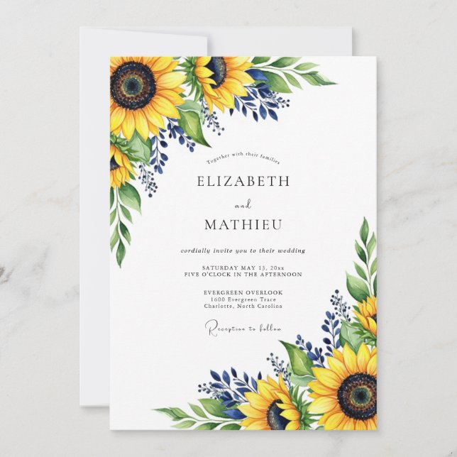 Invitación Boda floral de otoño amarillo (Anverso)