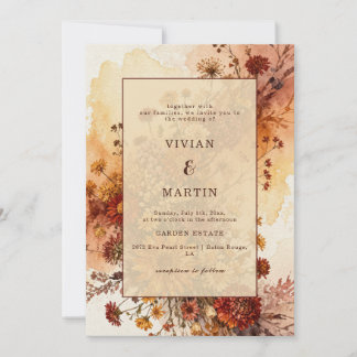 Invitación Boda floral de otoño con acuarela