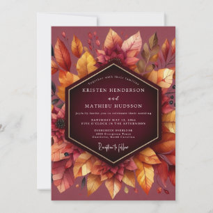 Invitación Boda floral de otoño con cosecha de Borgoña