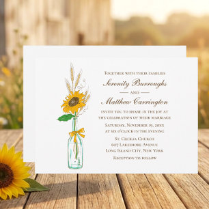 Invitación Boda Floral de Otoño con Girasoles Rústicos